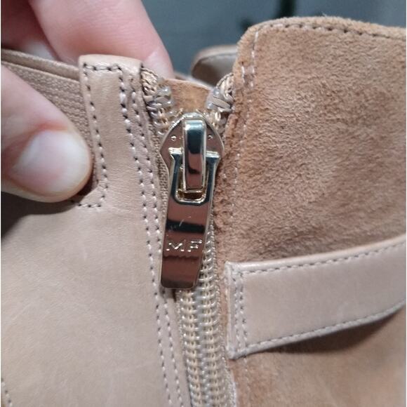 🎉[H403] Marc Fisher Tan Peep Toe Zip Ankle High Heel Booties, Woman's Size 7M - Picture 6 of 9